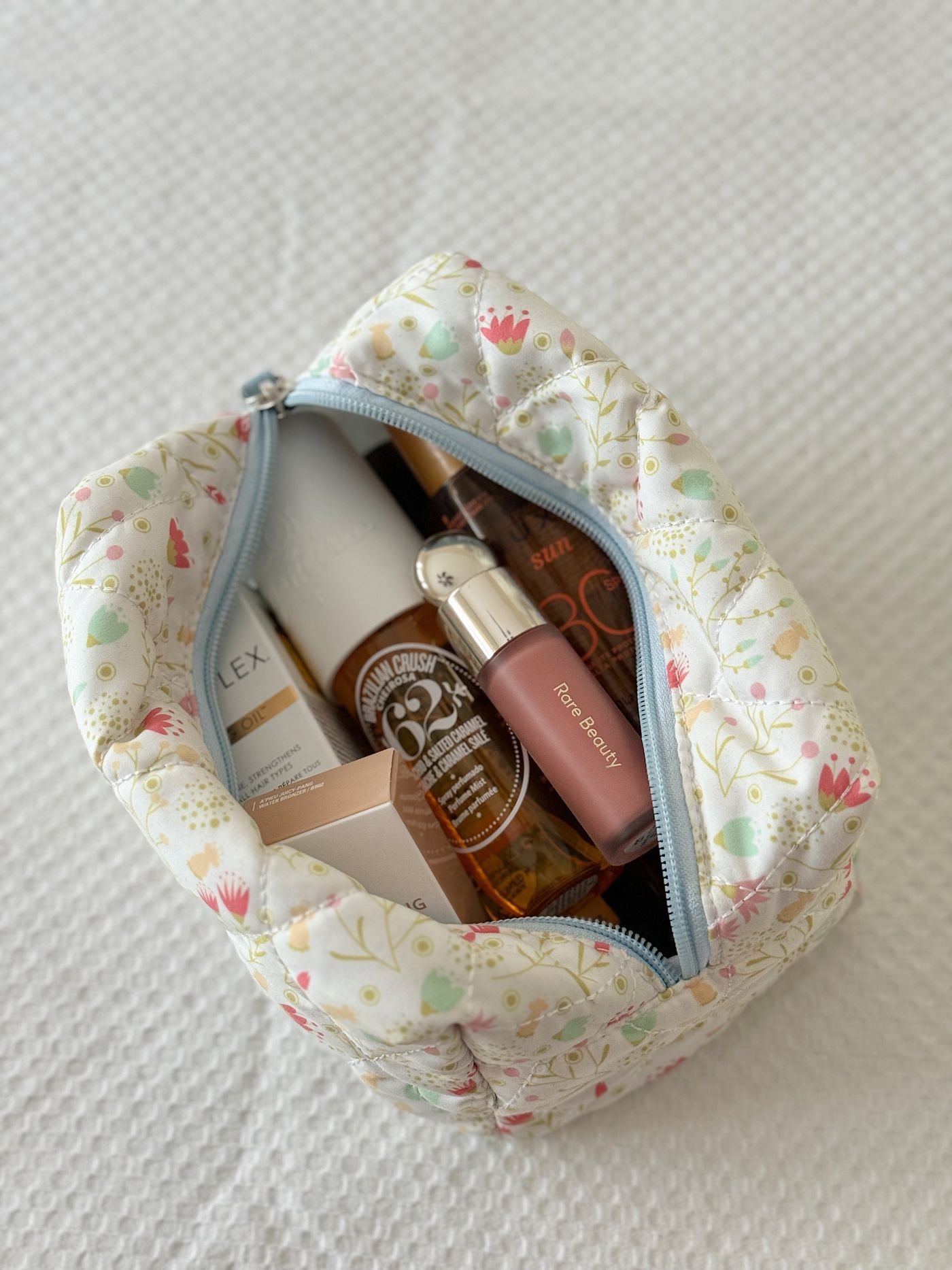 A cosmetic bag and personal care items